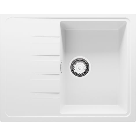 PRIMAGRAN Evier Cuisine en Granit 62x50cm, Lavabo 1 bac + Kit de Vidage, Évier à Encastrer au meuble 40cm - Milan, Blanc
