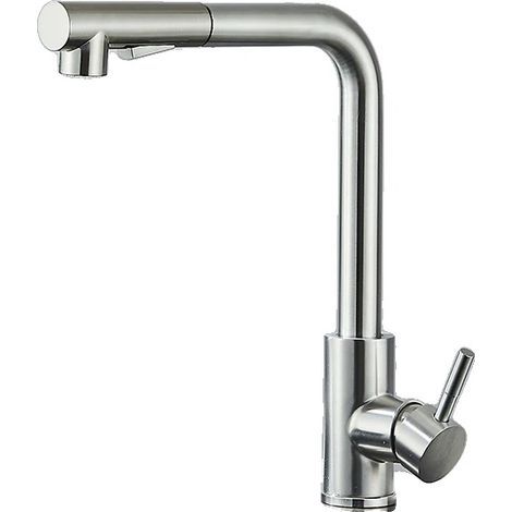 Robinet de cuisine, douchette escamotable, eau chaude et froide, Nickel brossé (1/2)