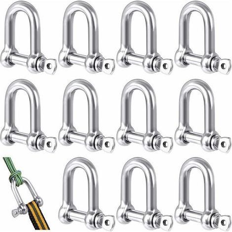 12 Pcs D Manilles Acier inoxydable pour alpinisme/Randonnée/Chaîne d'ancre/Voile, Fait d'acier Inoxydable 304, Manille Inox avec Charge Maximale de 160 kg (M5) - MODOU (1/4)