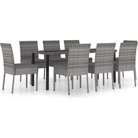 Maison Exclusive - 9-tlg. Garten-Essgruppe Poly Rattan Grau (1/5)