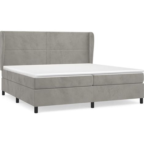 Lit à sommier tapissier et matelas Gris clair 200x200 Velours (1/5)