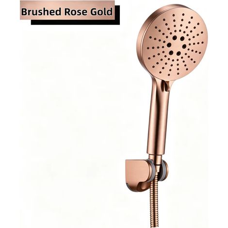 (Ensemble de 3 pièces en ABS doré brossé) Pommeau de douche à main haute pression avec flexible en acier inoxydable de 1,5 m, accessoire de support de douche et système d'économie d'eau (1/5)