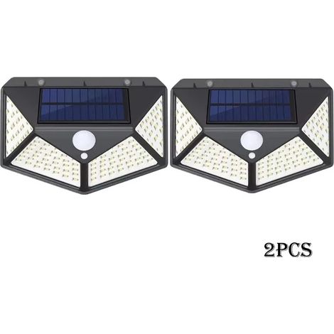 (2 pièces) Applique solaire murale 4 faces lumineuses avec détecteur de mouvement, étanche, pour jardin ou cour extérieure (1/5)