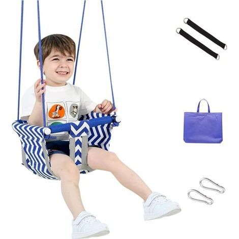 Balançoire d'extérieur pour enfants, siège de balançoire en corde robuste, balançoire suspendue légère, siège de balançoire d'extérieur avec ceinture de sécurité (charge maximale 80 kg) bleu