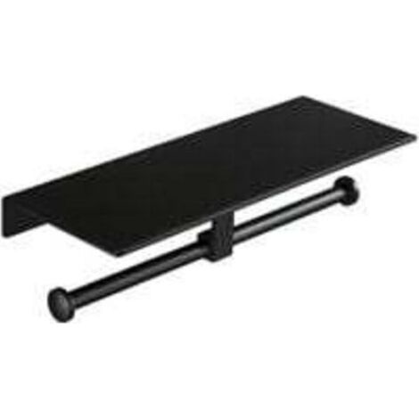 Porte-papier toilette sans perçage avec tablette intégrée pour smartphone – Support mural double pour salle de bain, noir (1/3)