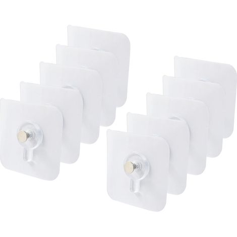 Lot de 10 Crochets Muraux sans Perçage - Crochets Adhésifs Renforcés pour Cadres, Salle de Bain, Cuisine, Chambre et Bureau, Imperméables et Sans Trace (1/5)