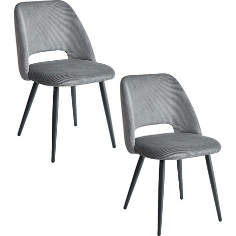 Chaise de salle à manger, tissu en velours côtelé, cadre en métal, 2pcs Gris (1/2)