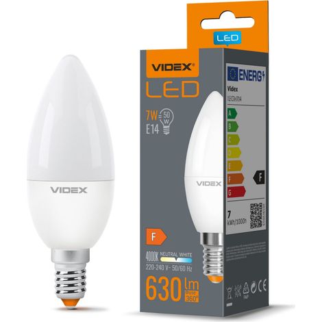 Lampadina LED candela C37 E14 7W 4000K 630lm Videx (1/3)