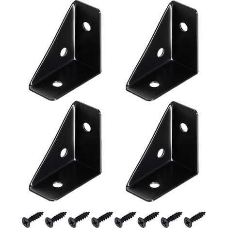 Équerres d’angle en acier laminé à froid, lot de 4 pièces 38 x 38 mm, noir, avec vis pour fixation sur table ou chevet (1/5)