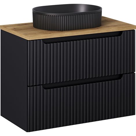 Waschtisch 80cm, in schwarz mit Eiche, gerillte Front, NEWPORT-56-BLACK (1/5)