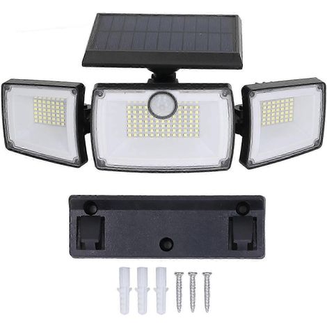 Lampadaire Solaire 3 Têtes 6W 7700K IP65 Détecteur de Mouvement Haute Sensibilité pour Portail Garage Jardin Extérieur (1/5)