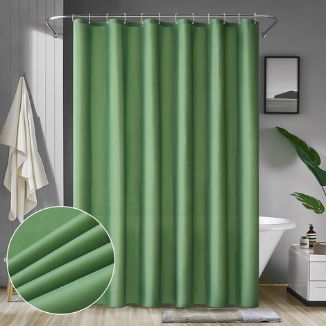 Rideau de Douche 240 x 200cm Polyester Anti-Moisissure Déperlant pour la Baignoire Imperméable Rideaux Baignoire Lavable en Machine 16 Crochets Vert (1/5)