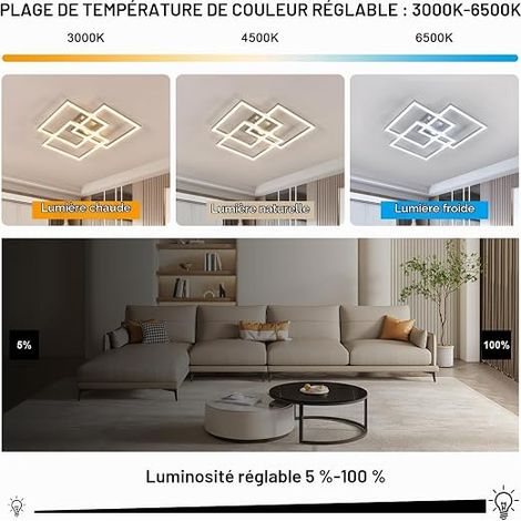 40W Plafonnier LED Dimmable Argenté Design Carré 3000K-6500K,62CM (1/4)