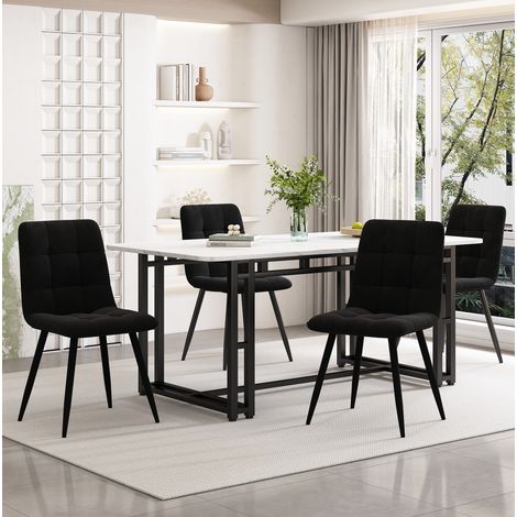 Set tavolo da pranzo 140 x 80 cm con 4 sedie nere in MDF e velluto DESVIAE (1/5)