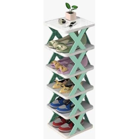 Shoe Cabinet, Shoe Rack – 6-Tier Shoe Organizer for Narrow Closets, Space-Saving Shoe Cabinet for Bedroom, Wardrobe, Hallway, Garage. (Light Blue)