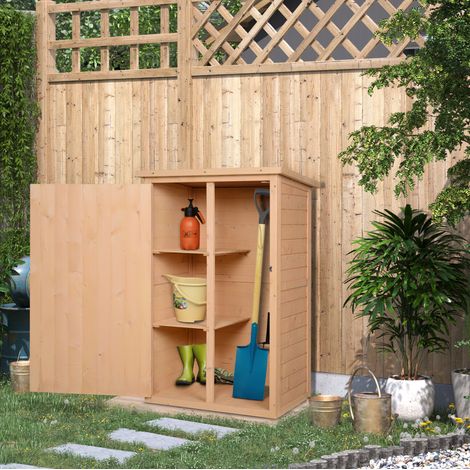 Kompakter Gartenschrank aus Naturholz 75 x 56 x 115 cm, 2 Innenregale, abschließbare Tür (1/5)