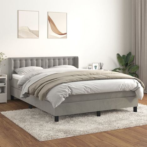 Lit à sommier tapissier et matelas, Lit double, Lit adulte Gris clair 140x200cm Velours GSW20083 (1/5)