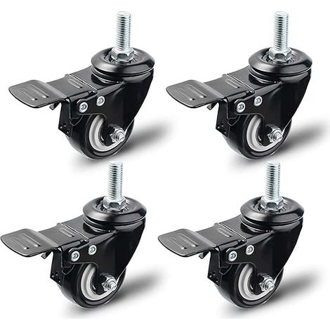 BRAVIX Roulette Pivotante avec Frein 50 mm, Set 4 Roulettes pour Meubles, Roulettes Pivotantes Roues, Charge Maximale 200KG Noir (Noir) (1/5)