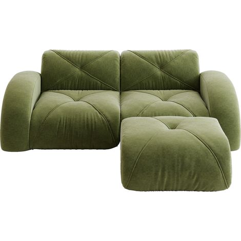 Canapé modulaire 2 places avec pouf en tissu chenille vert adapté aux animaux domestiques (1/5)