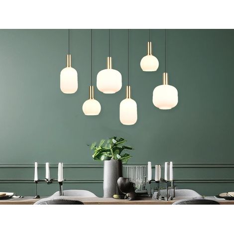 Retro Pendelleuchte DIVA 6-flammig mit Glasschirmen in Weiß, Breite 92cm