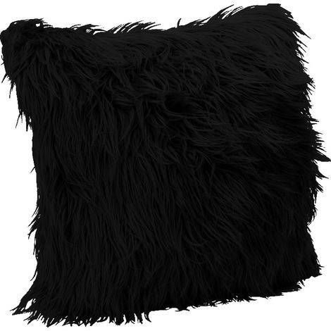 Federa Cuscino Decorativo A Pelo Lungo Pelliccia Morbida Sintetica 45x45 con Zip Nero
