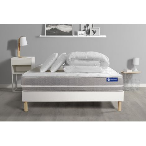 Ensemble matelas sommier Actimemo touch 160 x 200 cm 2 oreillers et couette Mémoire de forme - Couleur : Blanc (1/5)