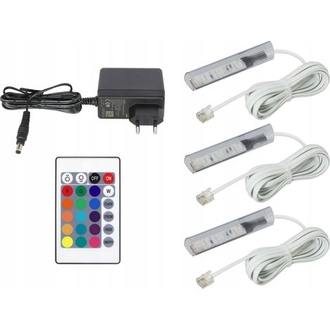 3 clip LED RGB per ripiani in vetro, SET di clip, cavo bianco (1/5)