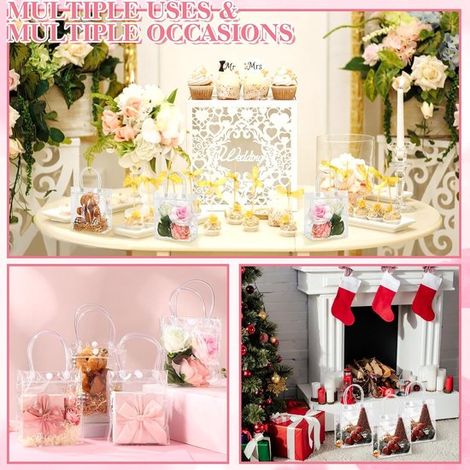 Sacchetti regalo trasparenti - 10 pezzi - Sacchetti per la spesa riutilizzabili - Sacchetti in PVC - Sacchetti trasparenti con manici - Sacchetti per la spesa riutilizzabili per compleanni, Natale e f (1/4)