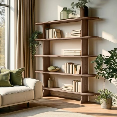 ROMY - Bibliothèque linéaire 5 étagères en bois de mindi