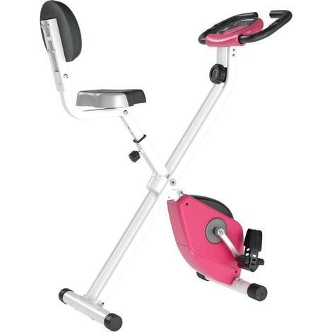 Vélo d'appartement pliable vélo de fitness vélo d'intérieur 8 niveaux de résistance magnétique avec dossier selle réglable écran LCD multifonction capteur fréquence cardiaque rose (1/5)