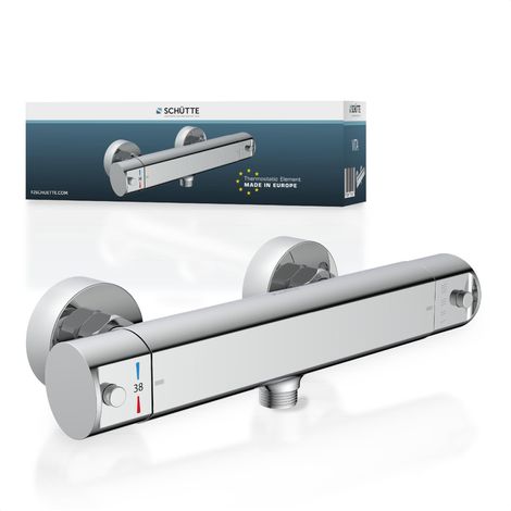 Robinet de douche thermostatique avec protection anti-brûlure à 38 °C, mitigeur de douche extra plat pour la douche en chrome (1/5)
