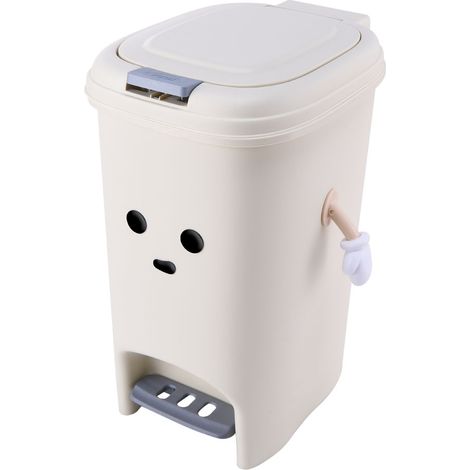 15L Foot Pedal & Press-to-Open Cream White Trash Bin (1/2)