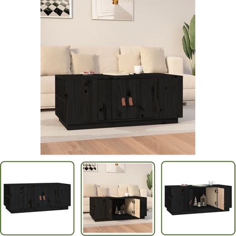 The Living Store Couchtisch Schwarz 100x50x41 cm Massivholz Kiefer - Couchtisch - Holzmöbel - Kiefernholz - Schwarz - Wohnzimmertisch (1/5)