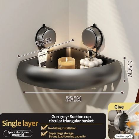 (Étagère grise CUP) Étagère de salle de bain adhésive à ventouses sans perçage, étagère de salle de bain, étagère suspendue en aluminium pour toilettes, organisateur de salle de bain à accrocher au mu (1/5)