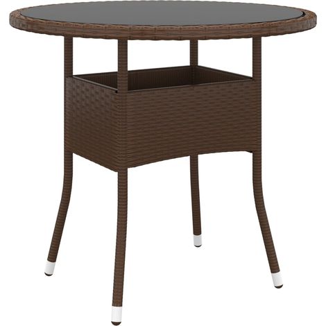 Gartentisch Ø80x75 cm Hartglas und Poly Rattan Braun vidaXL