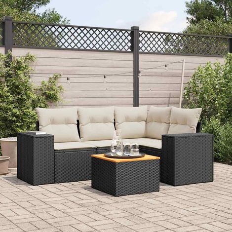Set de muebles de jardín 5 pzas y cojines ratán sintético negro vidaXL (1/3)