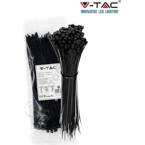 V-TAC Confezione da 100 fascette stringicavo autobloccanti in nylon nero fermacavi per cablaggi 2.5x100 mm (1/4)