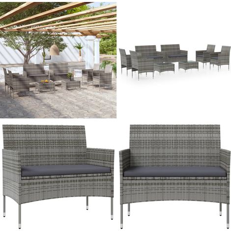 Salon de jardin 8 pcs avec coussins résine tressée gris - Salon De Jardin - Mobilier De Jardin - Ensemble Salon - Meubles De Jardin - Résine Tressée - Home & Living