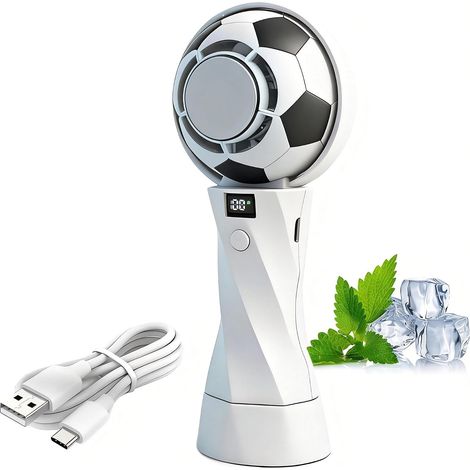 Mini-Fußball-Ventilator mit Sprühfunktion, 100 Geschwindigkeitsstufen, LED-Anzeige, 5000-mAh-Akku – Weiß (1/4)