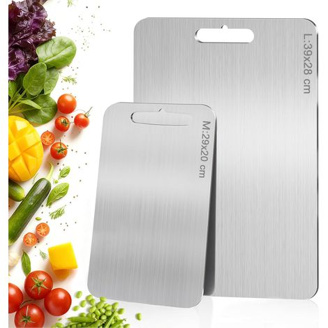 2 Pièces Planche à découper, Acier inoxydable 304, Double face, Résistante, Pour viande légumes fruits (1/5)