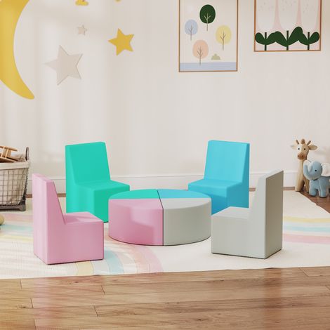 Parcours motricité bébé 8PCS, module motricité bébé mousse EPE et housse en PU, design table et chaises, multicolore (1/5)