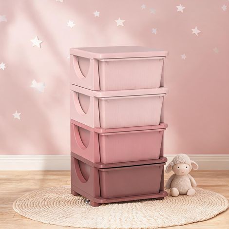 Organisateur de jouets 4 tiroirs rose 37 x 37 x 76 cm (1/5)