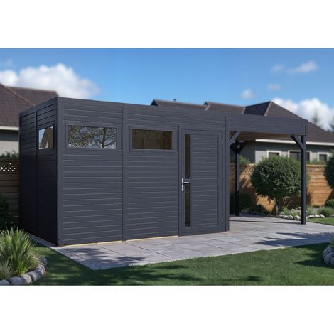Abri de jardin bois Bertilo Cubus 3 Lounge 19mm avec toit en appentis et plancher 7,65m² anthracite (1/5)