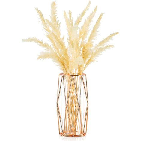 Vase en verre transparent avec support géométrique en métal (S, or rose)