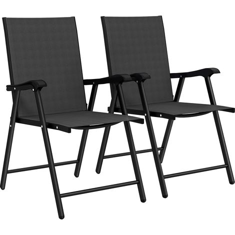 Lot de 2 Chaises de Jardin Pliantes avec Dossier Haut et Accoudoirs Acier Textilène Noir 58x62x97cm - PANGIVO (1/5)