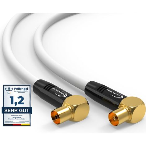 Câble d'antenne coaxial HDTV de qualité supérieure - 7,5 m - Blanc - Coudé à 90° - Câble coaxial HDTV de qualité supérieure pour télévision par câble - Câble TV : compatible avec TV, radio (1/5)