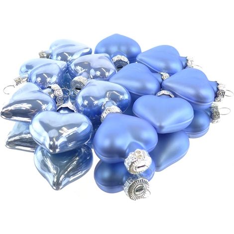 Christbaumkugeln Sky Blue Herzform 6 x glänzend & 6 x matt aus Glas - 12er Set