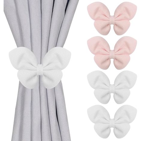 Lot de 4 Embrasses de Rideaux Magnétiques Nœud Papillon(2X Blanc 2X Rose) (1/5)