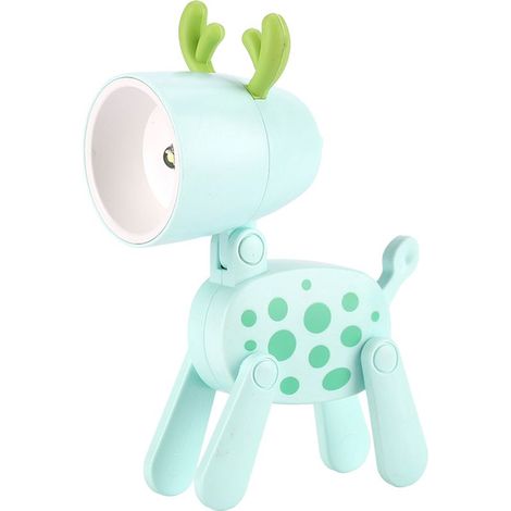 Mini veilleuse cerf, lampe de table miniature créative en forme d'animal de compagnie, lampe de bureau LED mignonne avec motif animal de dessin animé, veilleuse cerf réglable, verte (1/5)