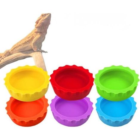 Comederos de silicona para reptiles (pitón real, dragón barbudo, camaleón, gecko crestado, tarántula) – Plato de agua de 3 cm – Paquete de 6 (1/5)